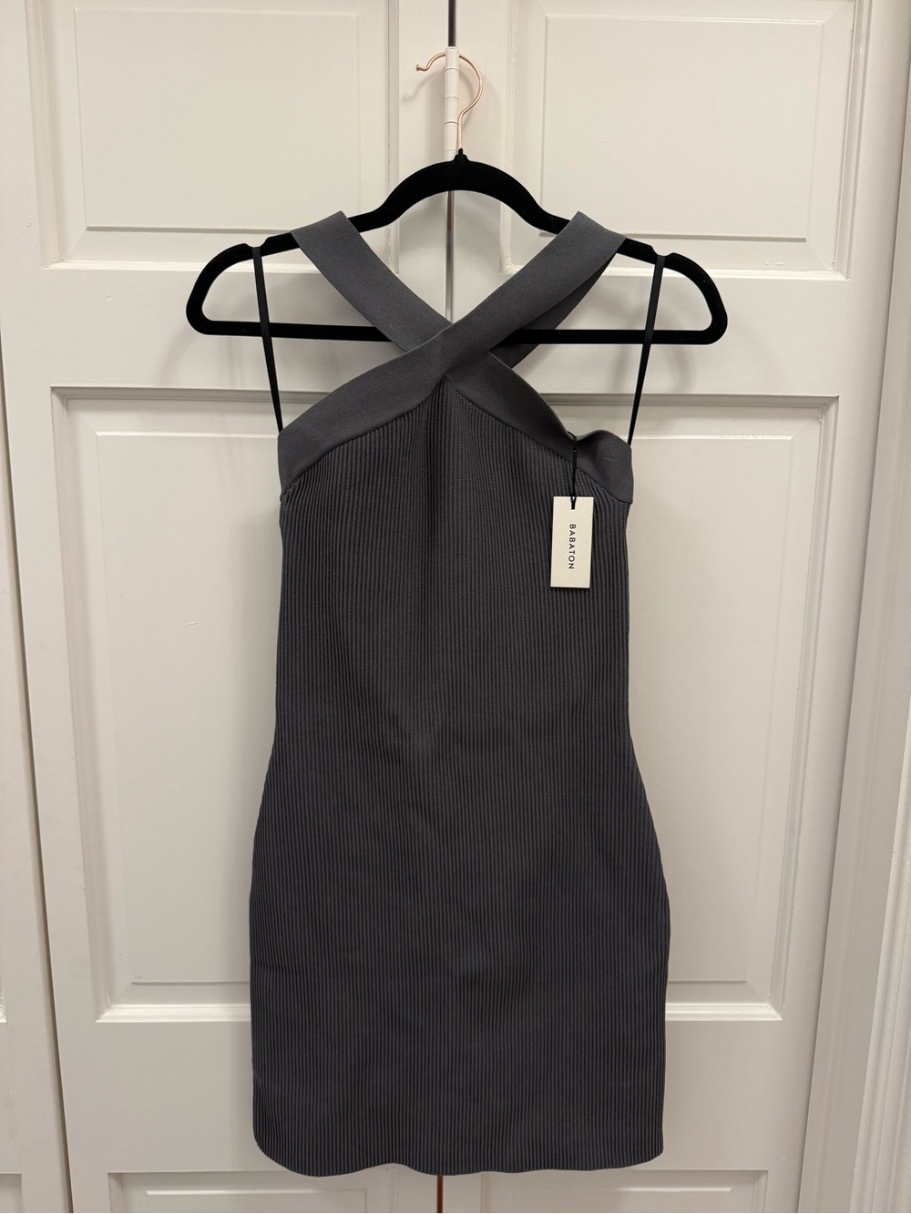 Aritzia Babaton Charcoal Cross-Back Ribbed Mini Dress